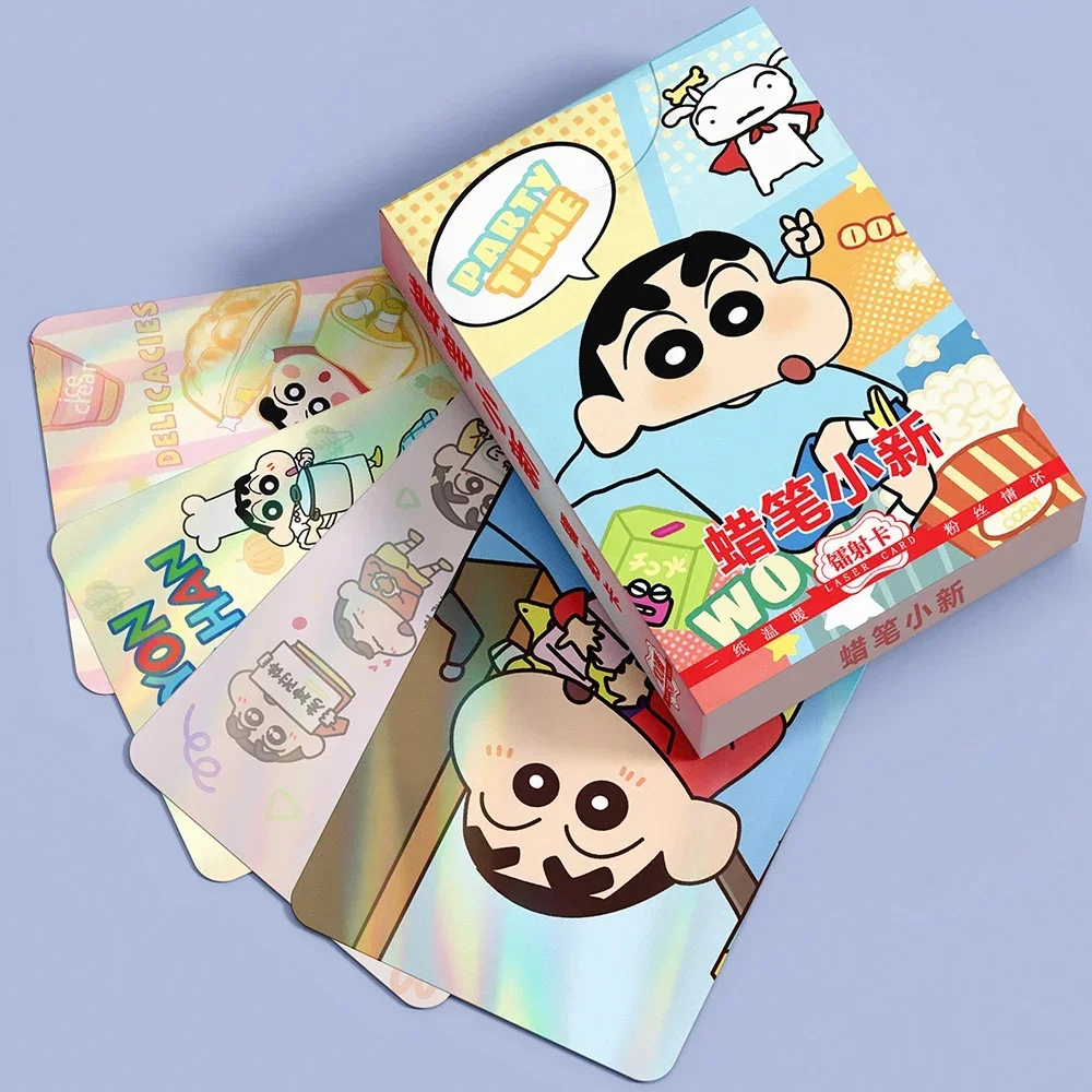 

55Pcs/Box Kawaii Crayon Shin-chan Laser Cards Cute Cartoon Nohara Shinnosuke Collection Lemo Cards Girls Birthday Gifts Fun Toys