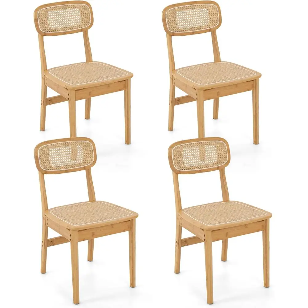 

Mid-Century Modern Rattan Dining Chairs Set of 4 with Cane Woven Backrest and Seat, Natural Bamboo Accent Chairs for Living, Din