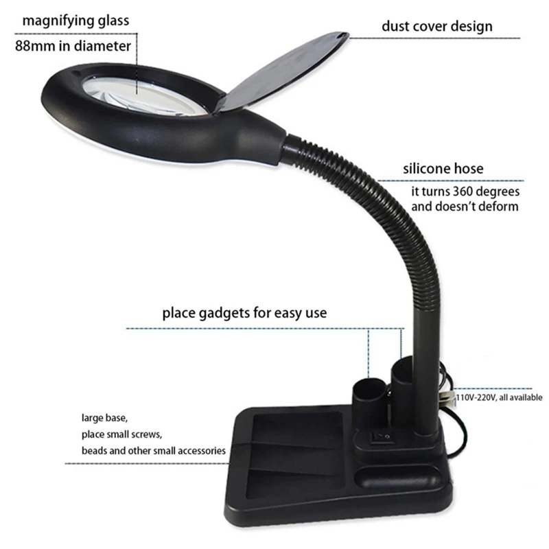 LED Magnifying Lamp 5X 10X Magnifier With Light Table And Desk Lamp Floor Stand Adjustable Magnifying Magnifier Glass For Readin