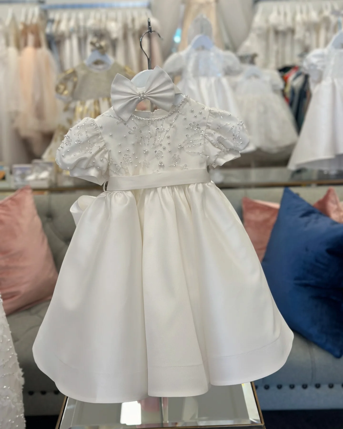 Pearls Baby Girl Christening Gowns Crystal White Girls Baptism Dress Newborn Kids Birthday First Communion Dress
