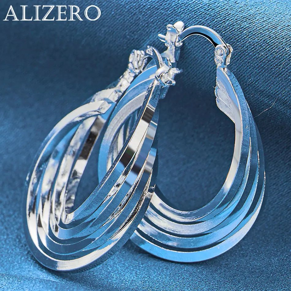 

ALIZERO 925 Sterling Silver Four Circle Hoop Earrings for Women Fashion Accessories Jewelry Unique Design Perfect Gift Idea