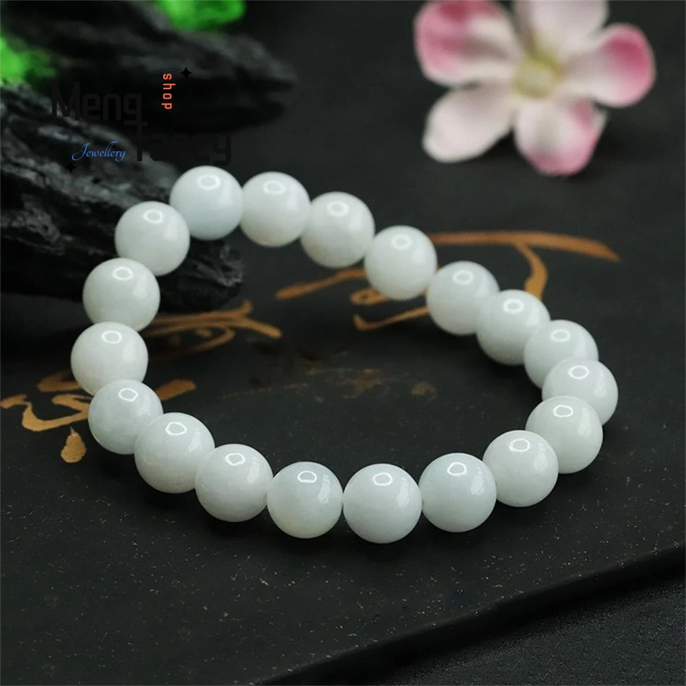 Natuurlijke A-Goederen Jadeite Strings Witte Vochtige Jade Ronde Kralen Armband Prachtige Elegante Eenvoudige Hoogwaardige Luxe Kwaliteit Sieraden