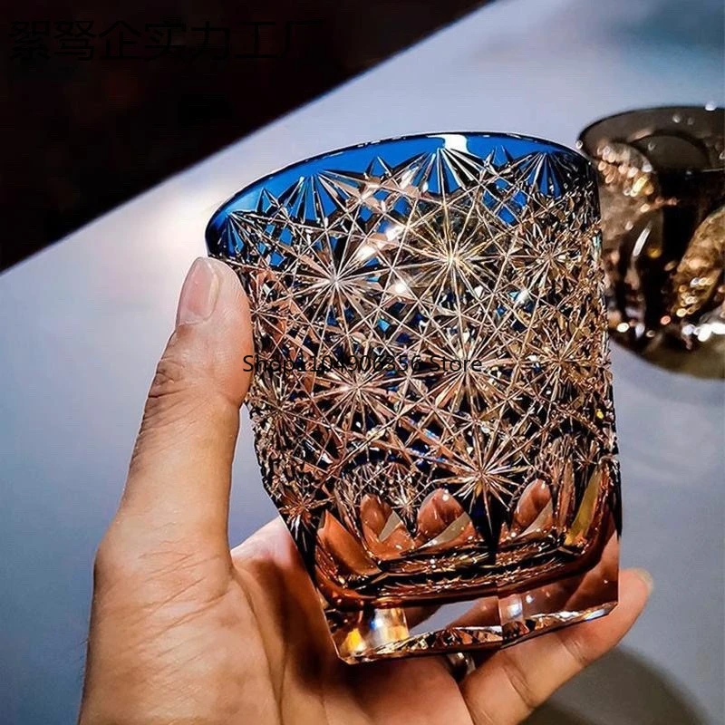 

for High-end blue daisy crystal glass ins high-value light luxury whisky cup high-end foreign wine cup