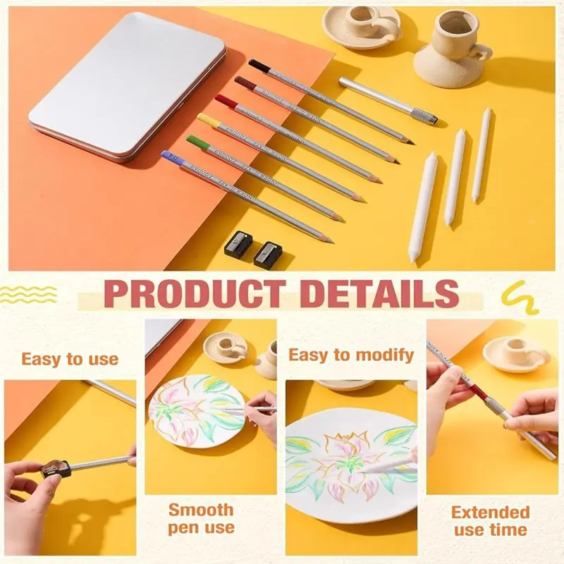 RMWIN-For Decorating For Pottery Underglaze Pencil Kits(14 Pcs), Includes 7 Pcs Underglaze Pencils For Ceramics, Bisque