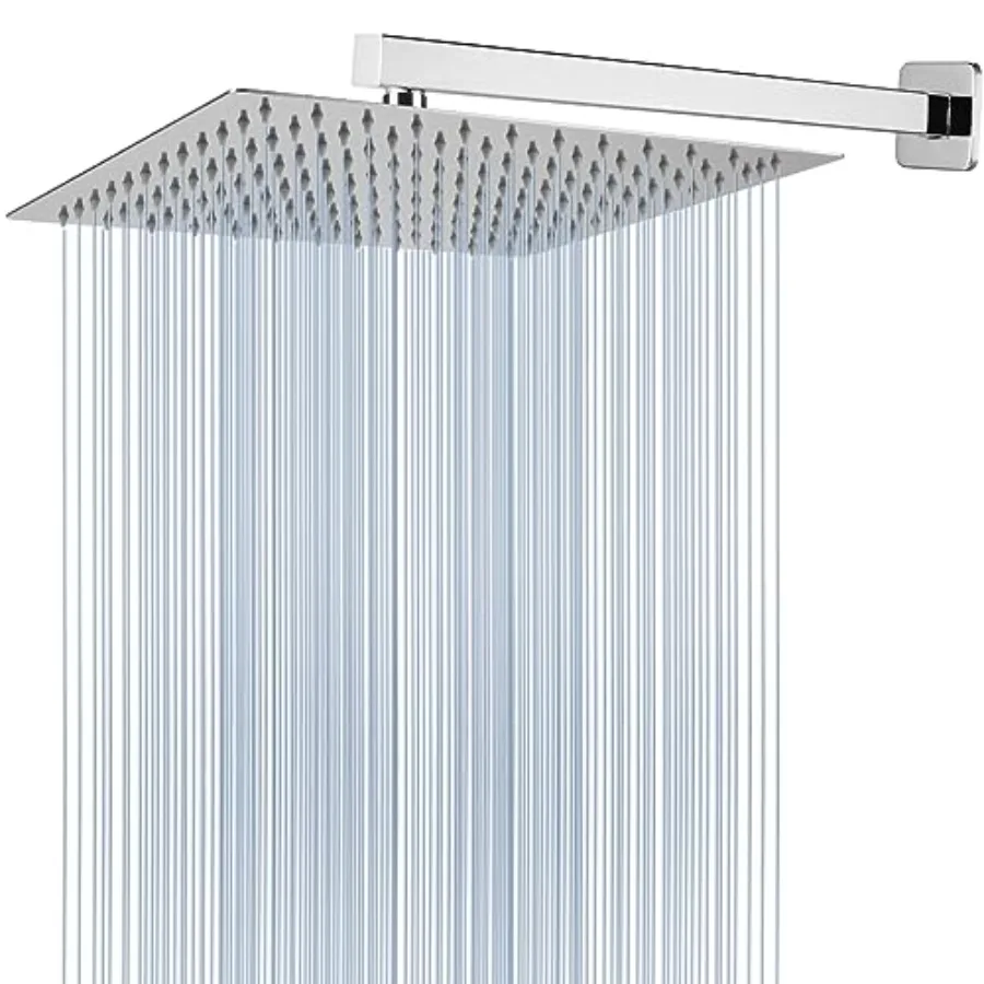 

All Metal Shower Head with Extension Arm, Stainless Steel Waterfall Rainfall Showerheads, High Flow Bathroom Square Rain