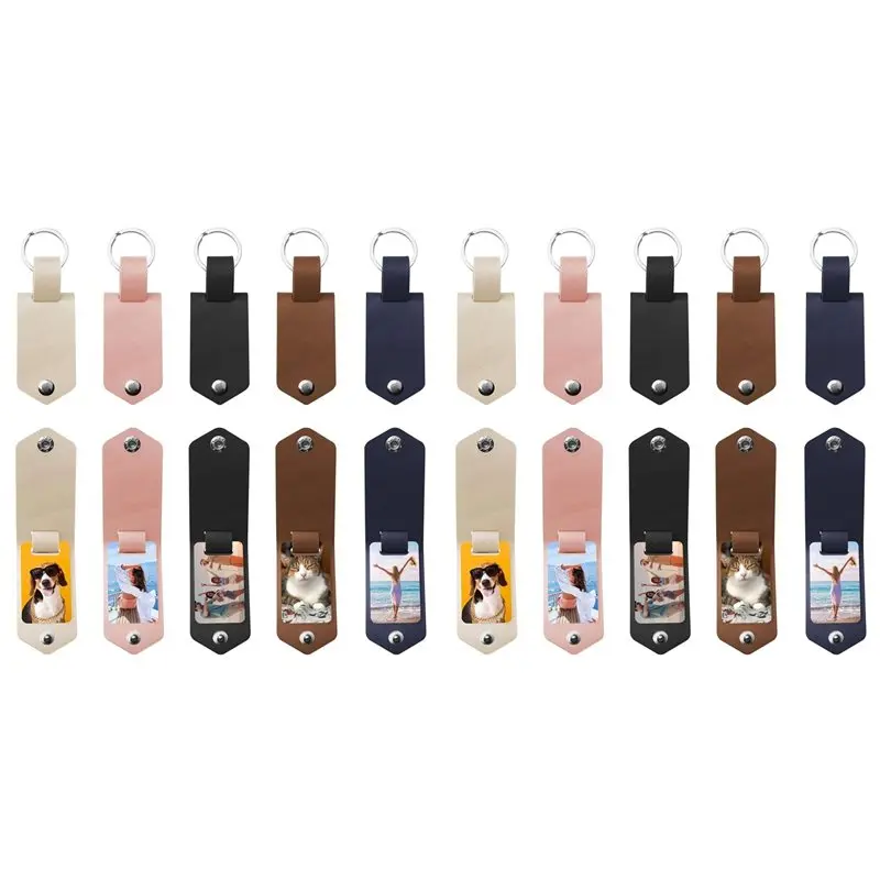 A98T 20 PCS Metal Sublimation Blank Keychains With Leather Cover, PU Leather Heat Transfer Key Chains