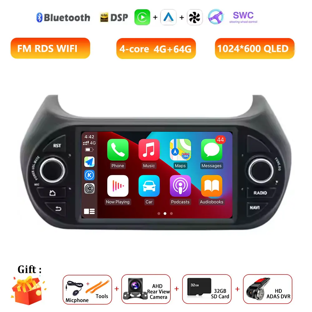 7 "Android Auto Radio Voor Fiat Fiorino Qubo Citroen Nemo Peugeot Bipper 2008-2017 Stereo GPS Carplay multimedia Video Autoradio