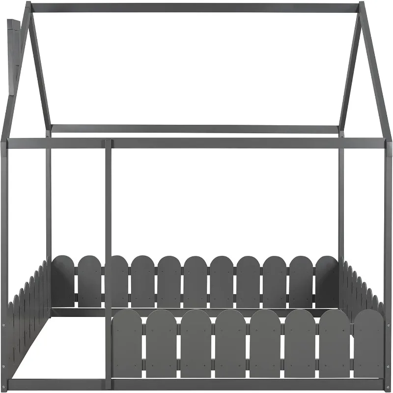 Kinderbed huisvormig, lage bedden voor peuters, houten platformbedframe voor kinderen, boxspring nodig, eenvoudig te monteren