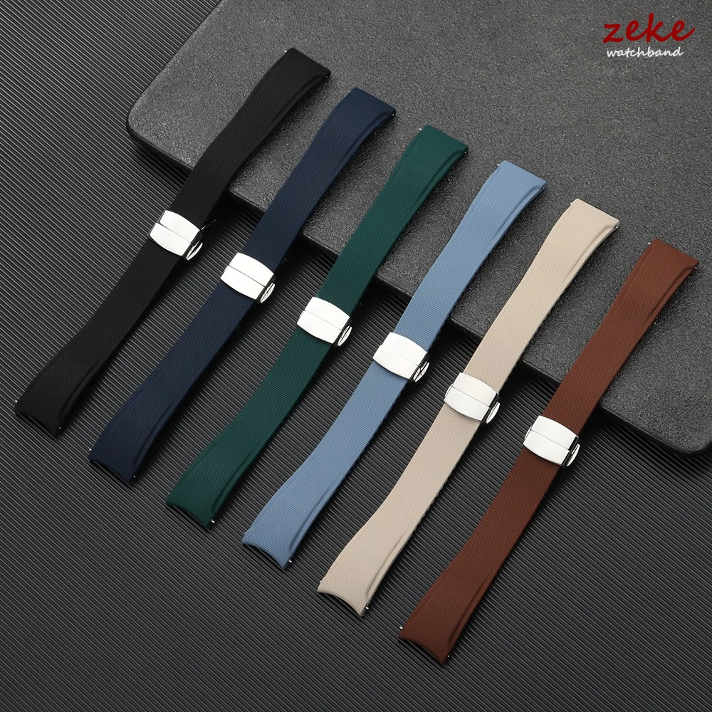 Original CTS FKM Rubber Watch Strap 20mm 21mm 22mm FKM Watchband Quick Release Bracelet Silver Butterfly Buckle Cut To Size Band