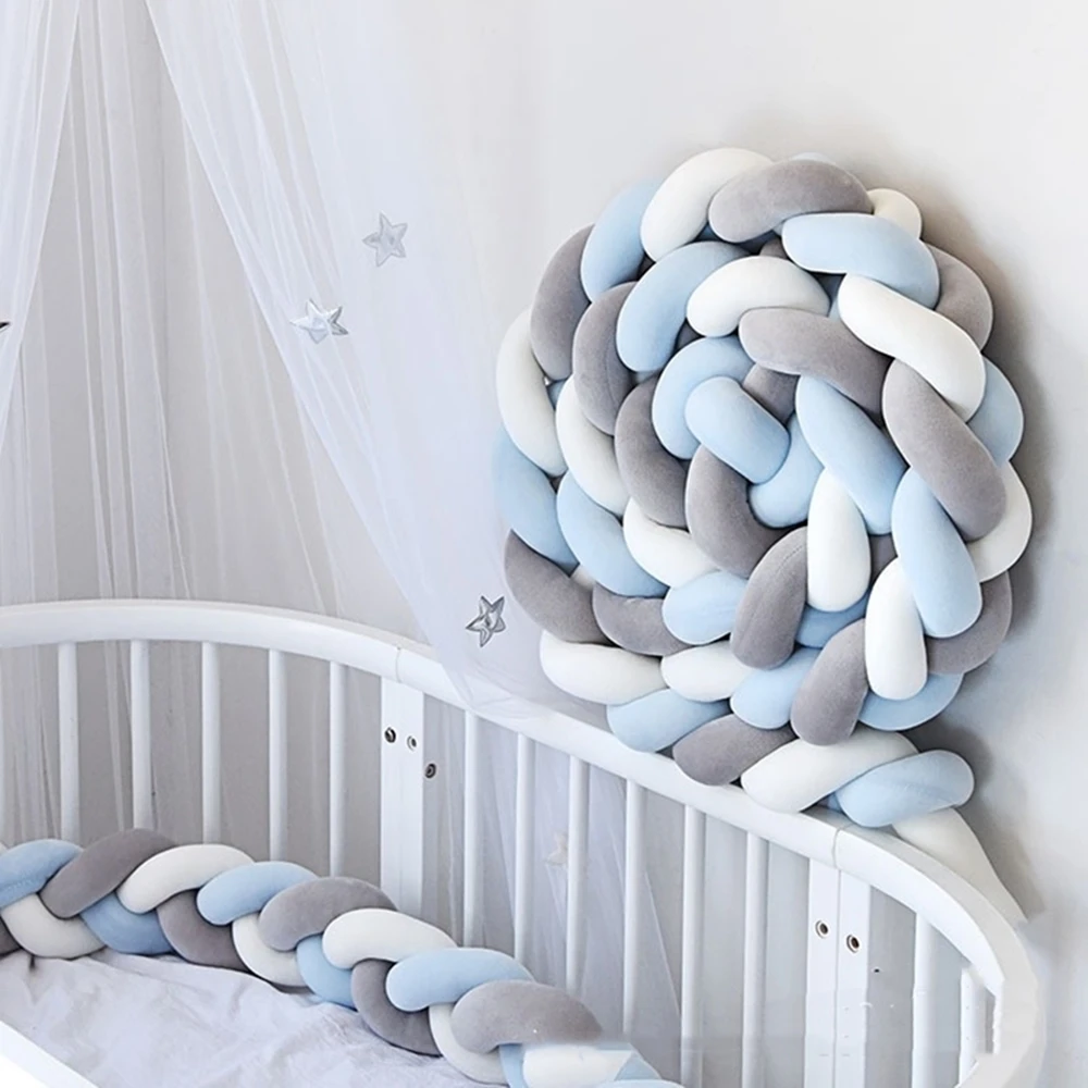 2M Baby Bed Bumper Infant Cradle Cot Protector Knot Braid Bumper Crib Anti-collision Bed Surround Newborns Bumper