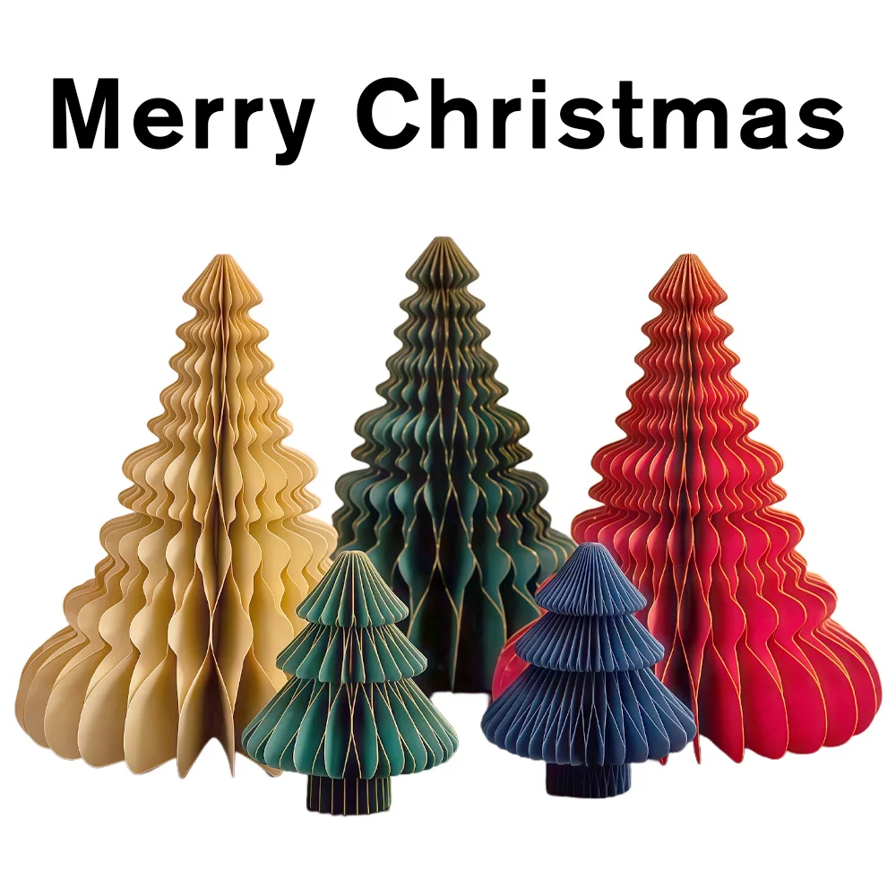 

2pcs/set Handmade Paper Honeycomb Christmas Tree Decor 3D Foldable Table Ornaments for Home, Christmas, New Year Party Decor