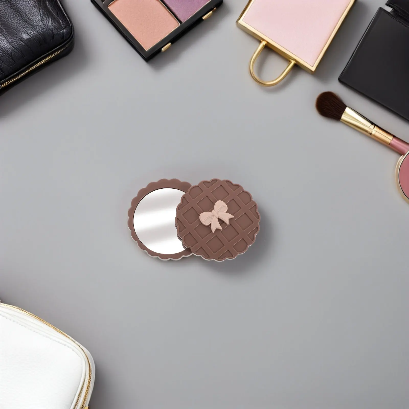 5Pcs Portable Double-Sided Makeup Mirrors Cute Waffle Pattern Compact Mirror for Purse Travel Mini Vanity Mirror for Women
