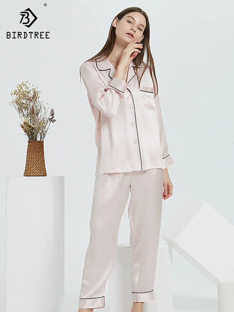 100% Real Silk Women\'s 16 Momme Pajama Set Summer Thin Sleepwear Nightgown P31008Z