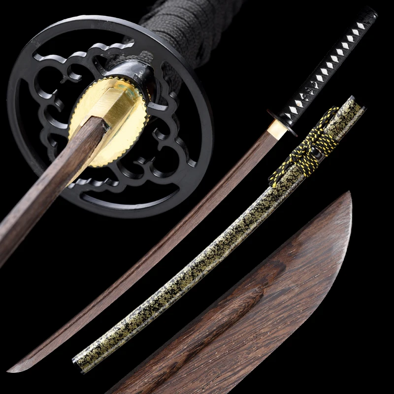 Japanese Katana Rose Wood Blade Wooden Swords Real Handmade Full Tang Ready For Training Iaido Green Samurai Demon Slayer Sword