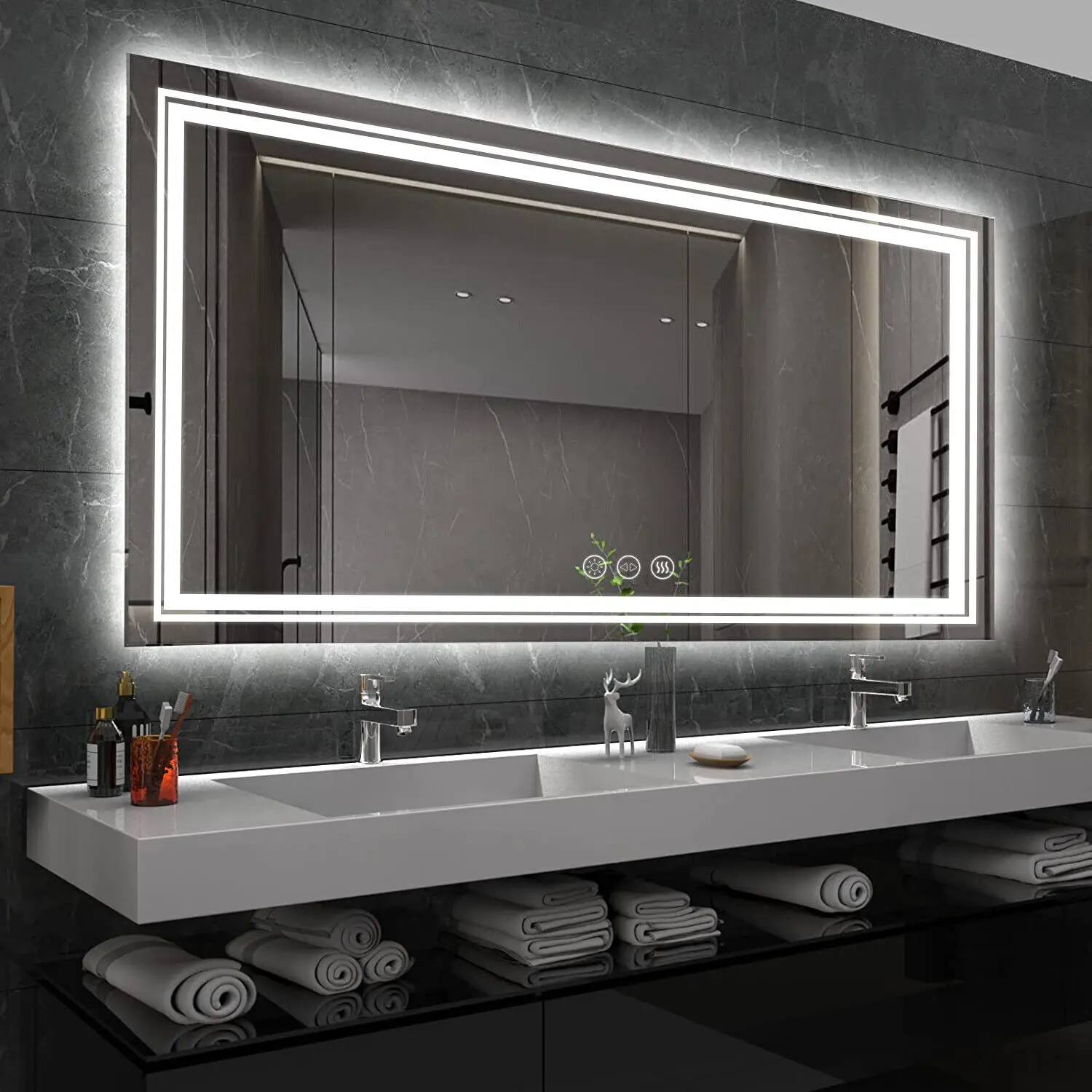 

Extra Large Rectangle Bathroom Mirror LED Vanity Dimmable Backlit Anti-Fog Memory with Front and Backlight Shatter-Proof