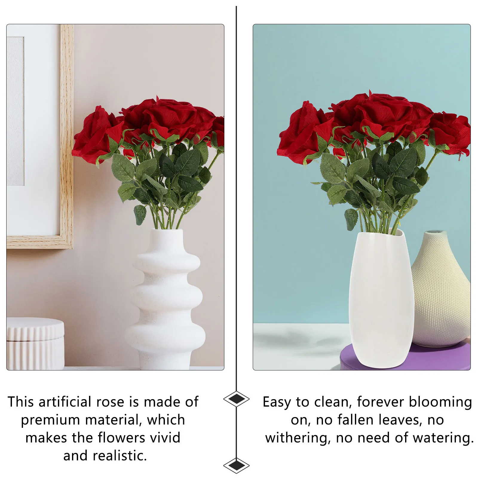 

9pcs Artificial Wine Red Roses Fake Wedding Flowers Home Decor Living Room Flower Arrangement Simulation Bloom Ornament Elegant