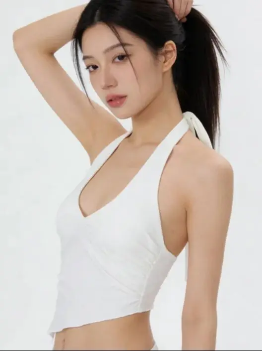 Y2K sleeveless V-neck summer temperament elegant pure desire small sexy casual solid color women's hanging neck tie vest