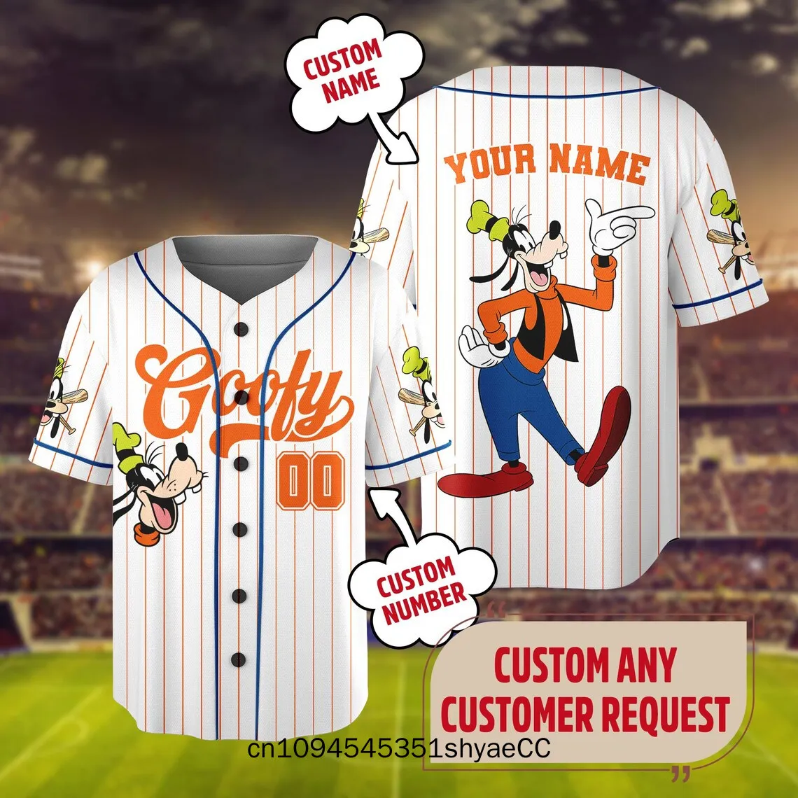 Personalize Disney Mickey & Friends Cute Striped White, Custom Disneyland Jersey, Baseball Team, Mickey Mouse Birthday, Gift for