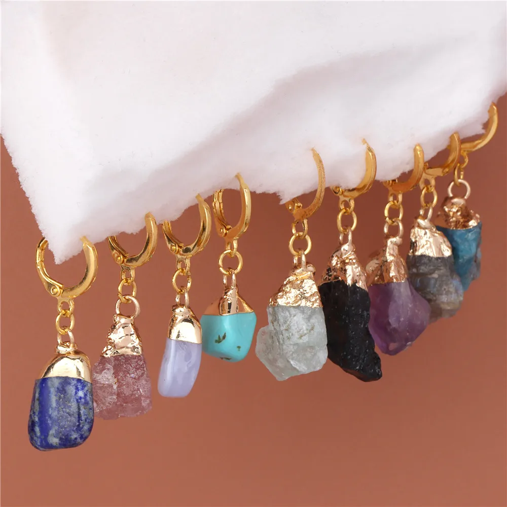 Natural Irregular Stone Pendant Earrings Crystal Amethysts Mineral Stone Earrings Healing Reiki Handmade Earrings for Women
