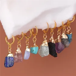 Natural Irregular Stone Pendant Earrings Crystal Amethysts Mineral Stone Earrings Healing Reiki Handmade Earrings for Women
