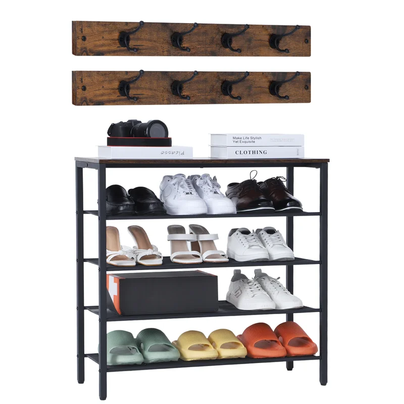 5-Tier Shoe Storage Unit Flat & Slant Adjustable Shoe Organizer Shelf for 16 Pairs, Durable and Stable, for Entryway, Hallway