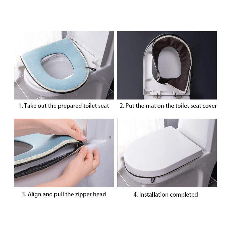 Universal Toilet Seat Cover With Handle Closestool Zipper Mat Soft Warm Toilet Seat Cushion Bathroom Toilet Lid Accessories