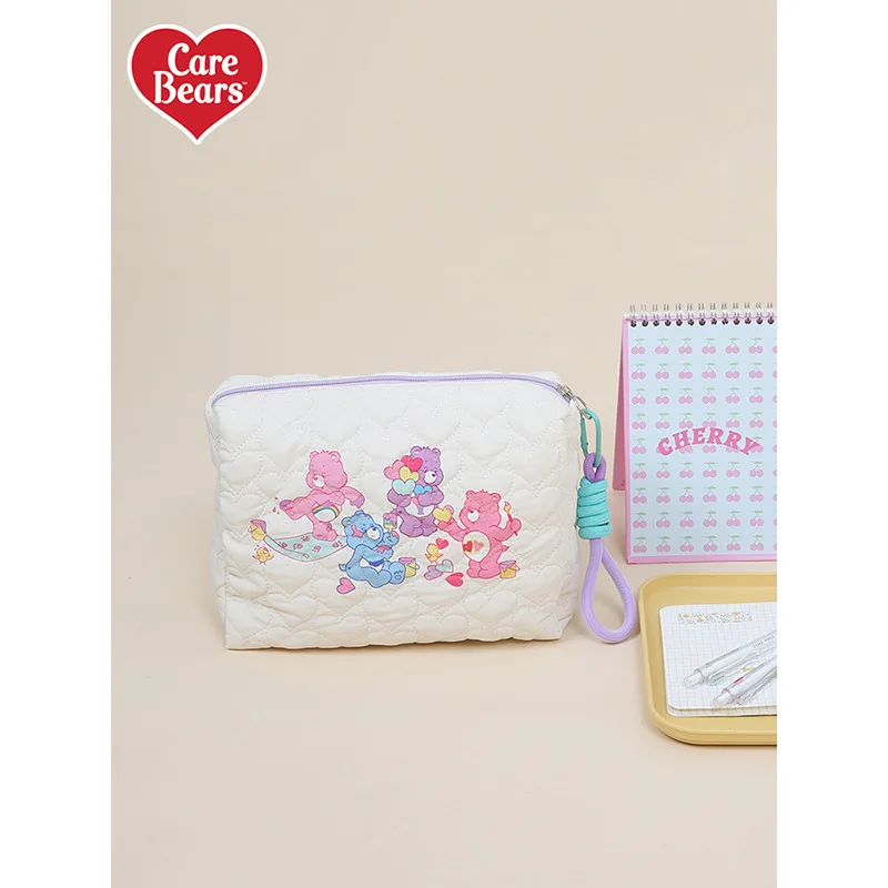 Borsa portaoggetti cosmetica di grande capacità con stampa orso arcobaleno genuino Carebear borsa con pochette carina per studentessa