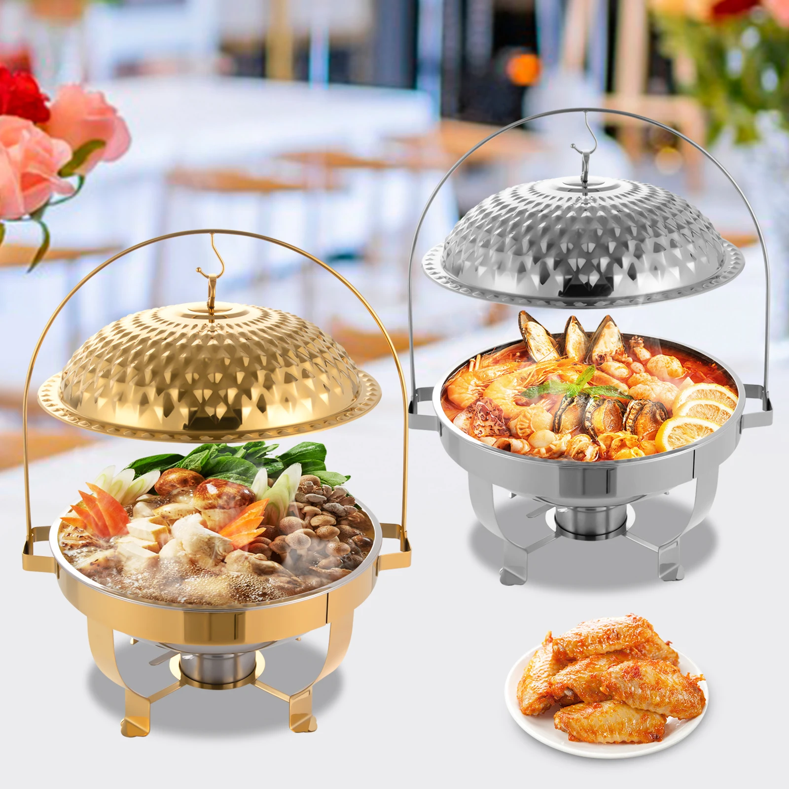 

8L Stainless Steel Chafing Dish Buffet Set Round Chafer Catering Server Tray Food Warmer Container Silver with Lid