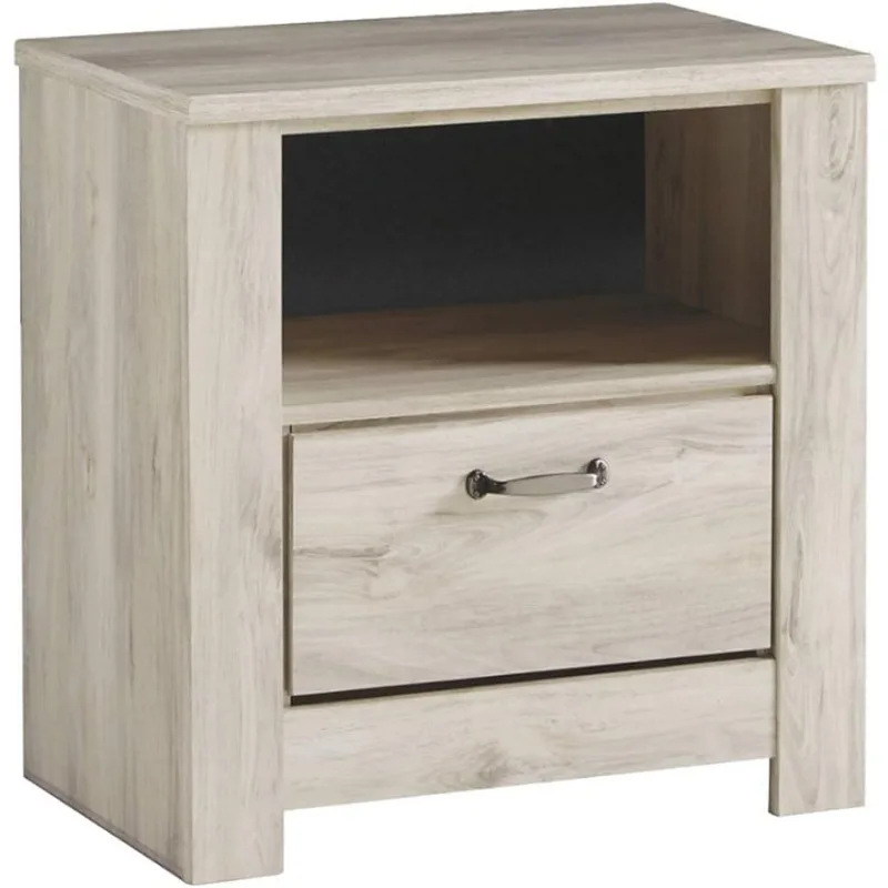 Signature Design by Ashley Bellaby Farmhouse 1 Drawer Nightstand with 1 Storage Cubby & Slim-Profile USB Charging Station