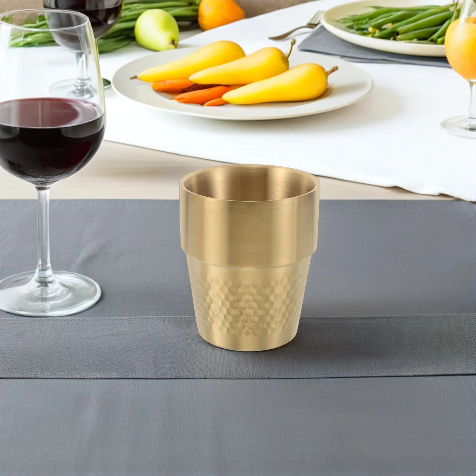 

2pcs Stainless Steel Hammered Texture Water Cups Gold Pattern Durable Wear Resistant Comfortable Cleaning for Juice