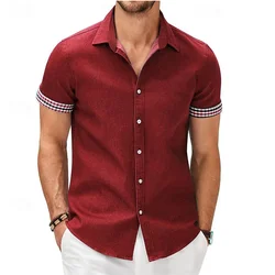 12 Color Men's Shirt Summer Beach Short Sleeve Plaid Lapel Button Hawaiian Vacation Clothing Fashionable Casual Comfortable 5XL