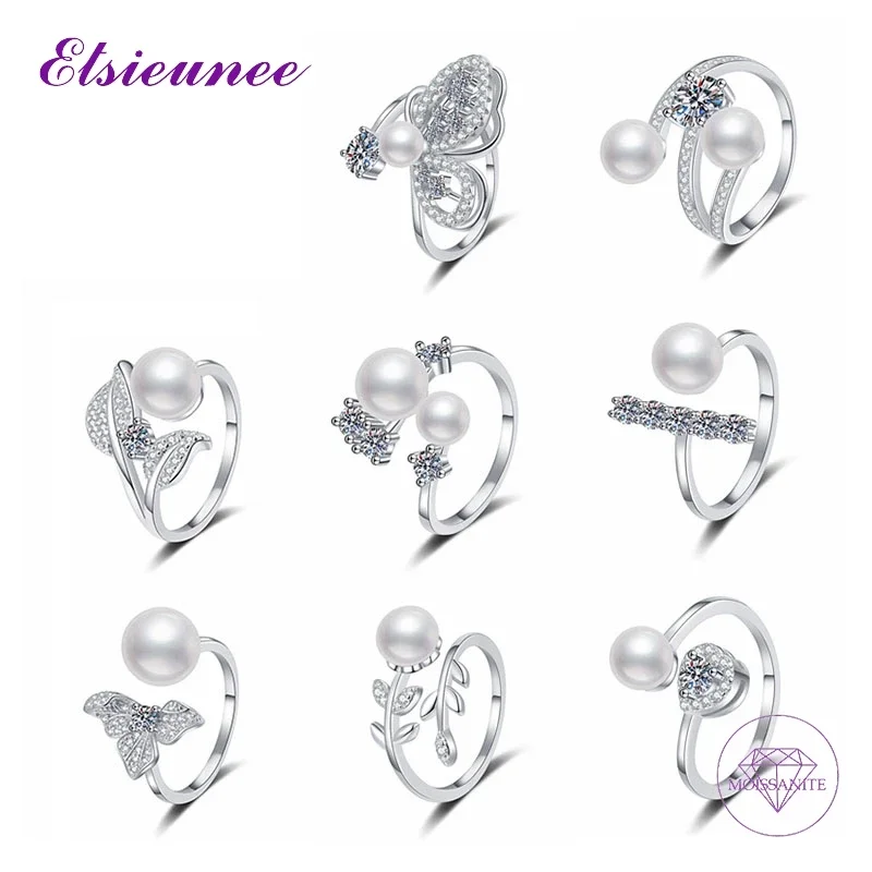 ELSIEUNEE100% 925 Sterling Silver Wedding Rings Set for Women Sparking High Carbon Diamond Pearl Engagement Fine Jewelry Gifts