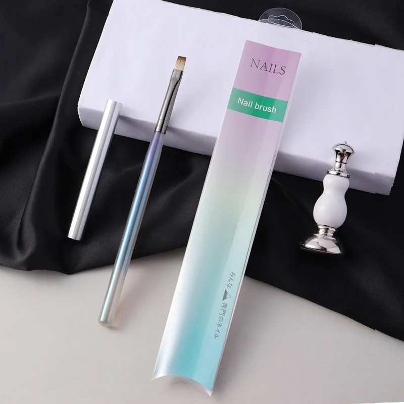 1/7PCS Nail Art Design Painting Polish Brush UV Gel Nail Draw Pen Tools Liner Flat Round Head  With Metal Cap