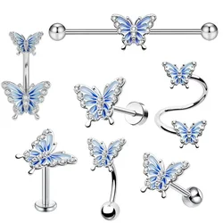 1Pcs Drop Oil Studded Butterfly Belly Ring Eyebrow Piercing Helix Nose Ring Industrial Ear Stud Eyebrow Stud Lip Rings Earring