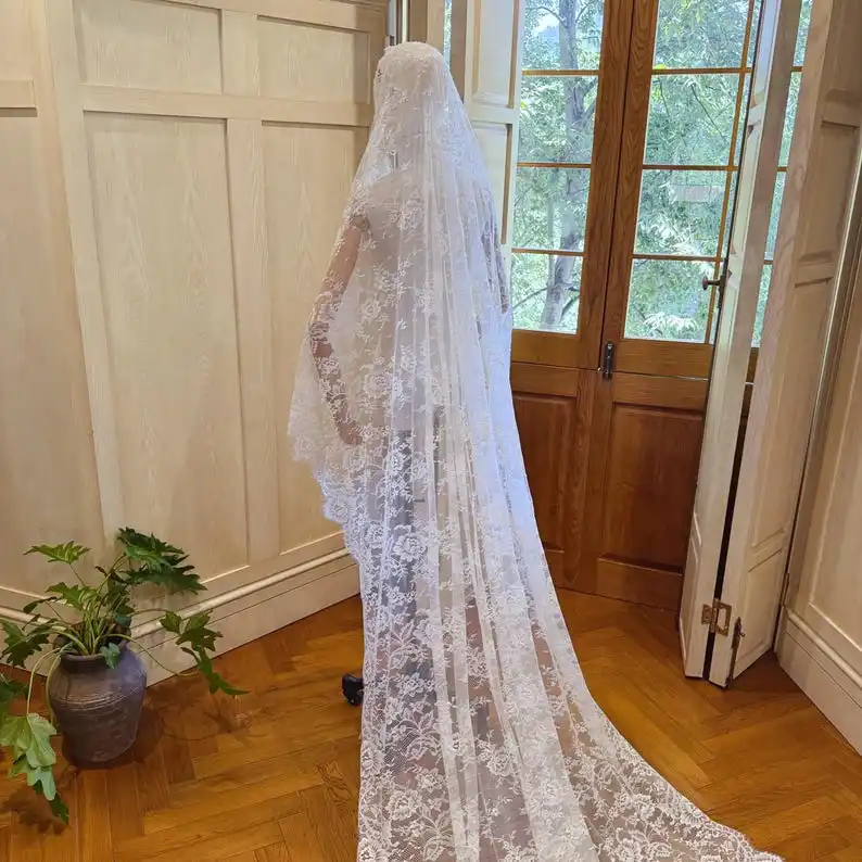 

White Ivory Wedding Soft Lace Bridal Veil Cathedral Lace Veil Ivory Lace Wedding Dress