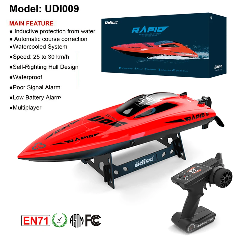 Udirc udi009 barco rc à prova d'água de alta velocidade 35 km/h 2.4ghz proteção de tamanho grande controle remoto para piscinas e brinquedos de lago presente para crianças