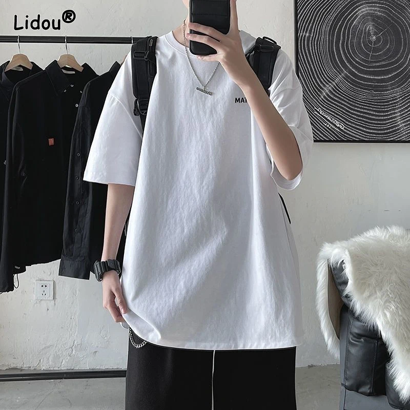 

Fashion Loose Men's Clothing 2023 Korean Young Style Casual Handsome Solid Color Short Sleeve Round Neck Summer Thin T-Shirts