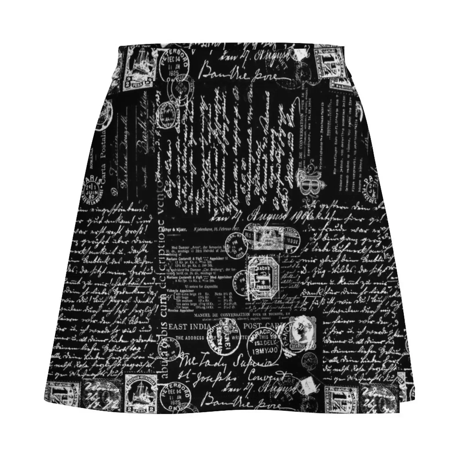 Black And White Vintage Letters And Postage Stamps Mini Skirt novelty in clothes luxury evening dresses 2024 skirts for women