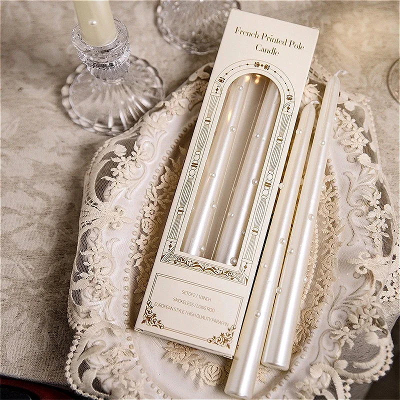 Decorative Long Candles White Pearl Taper Candles Gifts Guests for Wedding Luxury Home Decoration