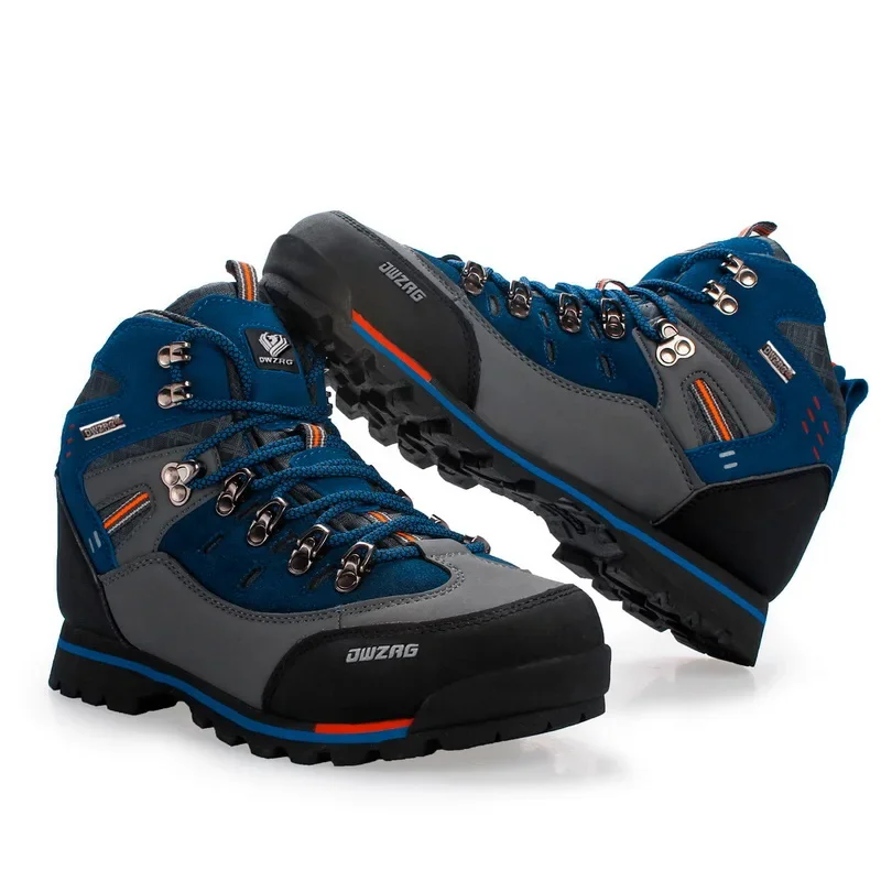 Sapatos de caminhada masculinos de couro genuíno, tênis de cano alto à prova d'água para escalada ao ar livre, calçados esportivos masculinos off-road