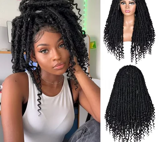 Faux Locs geflochtene Perücken für schwarze Frauen, Schmetterlings-Vollspitze-Locs-Perücken mit Babyhaar, knotenlose Dreadlock-Locs, gehäkeltes geflochtenes Haar