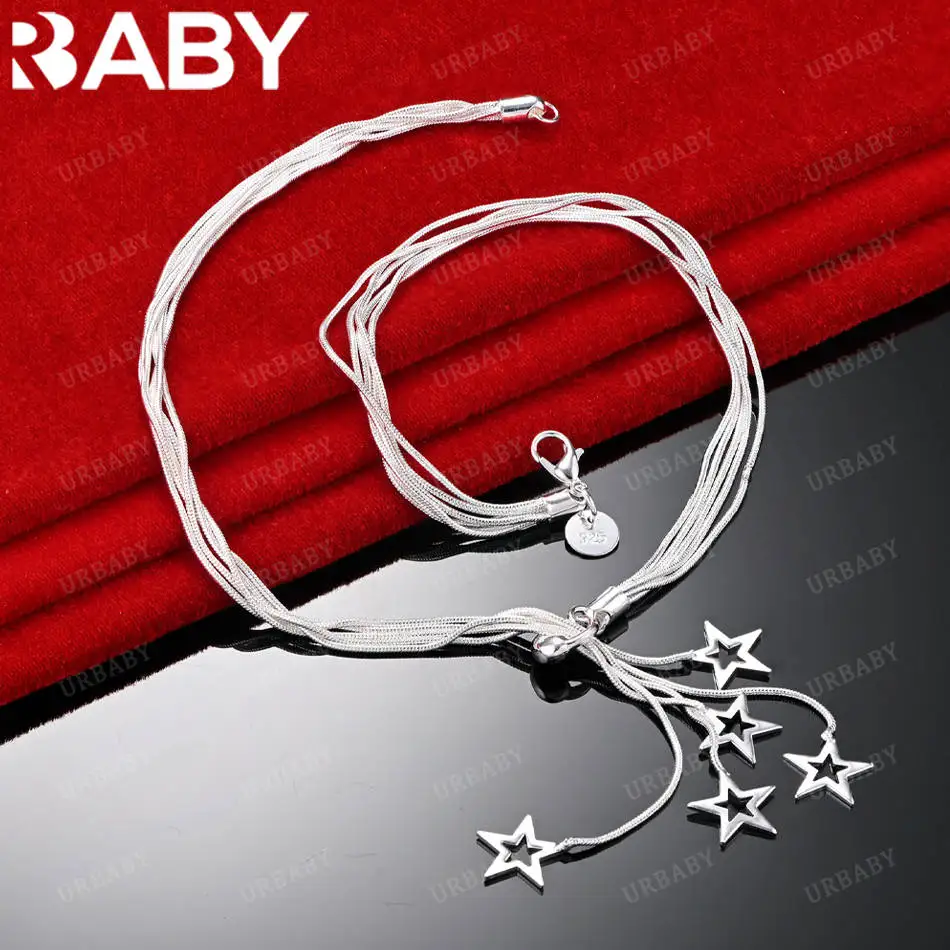 

URBABY 45cm 925 Sterling Silver Star Tassels Chain Necklace For Women Anniversary Gift Popular Wild Fashion Romantic Jewelry