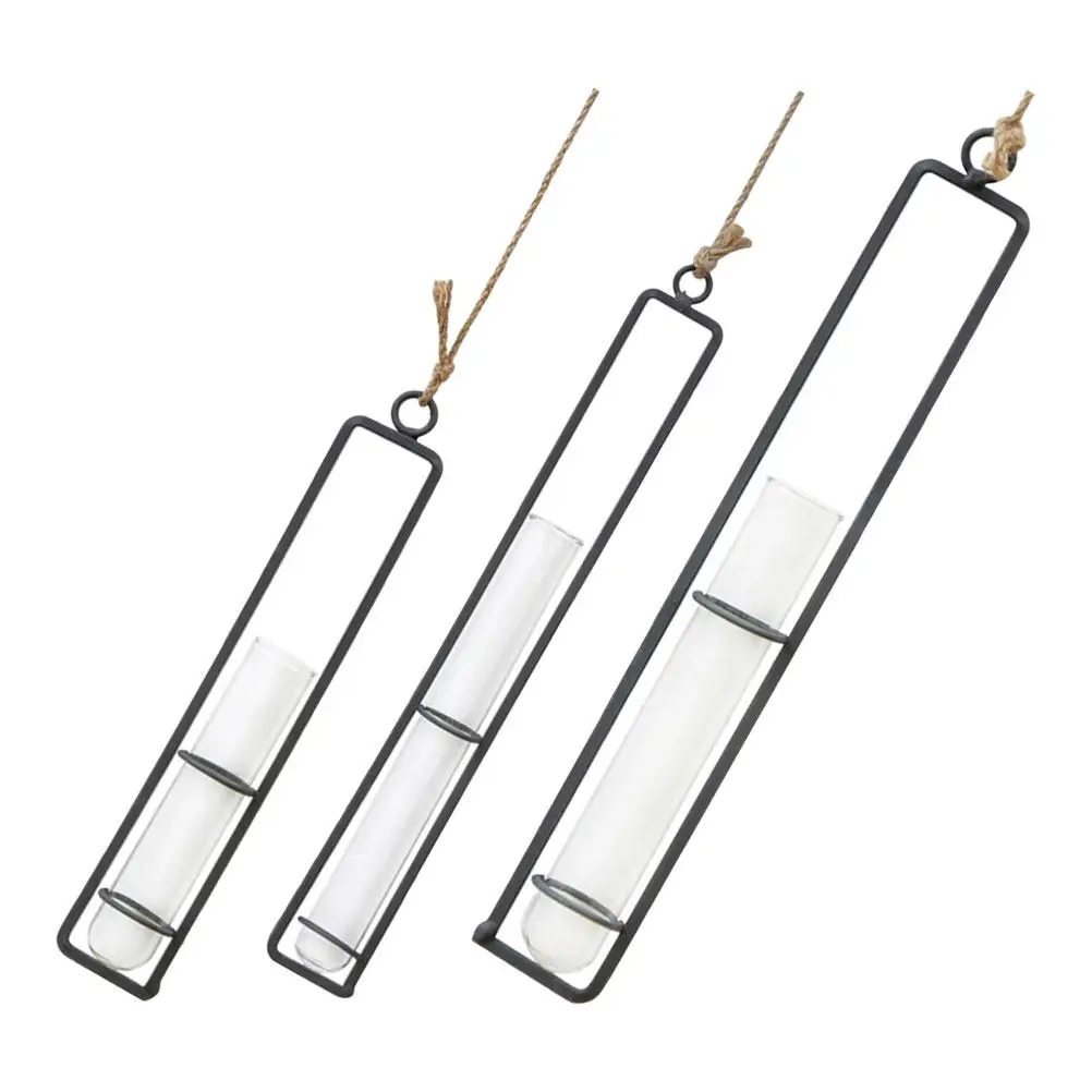 3Pcs Wall Hanging Hydroponic Glass Tube Planter Set with Iron Rack for Indoor Plants Air Plants Succulents Home Office Decor
