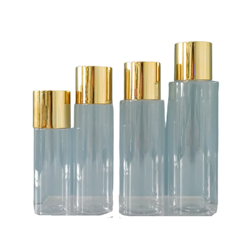 100ml 120ml 150ml 200ml 250ml 300ml 500ml Packing Plastic Clear Bottle Gold Lid With Plug Refillable Packaging Container 13Pcs