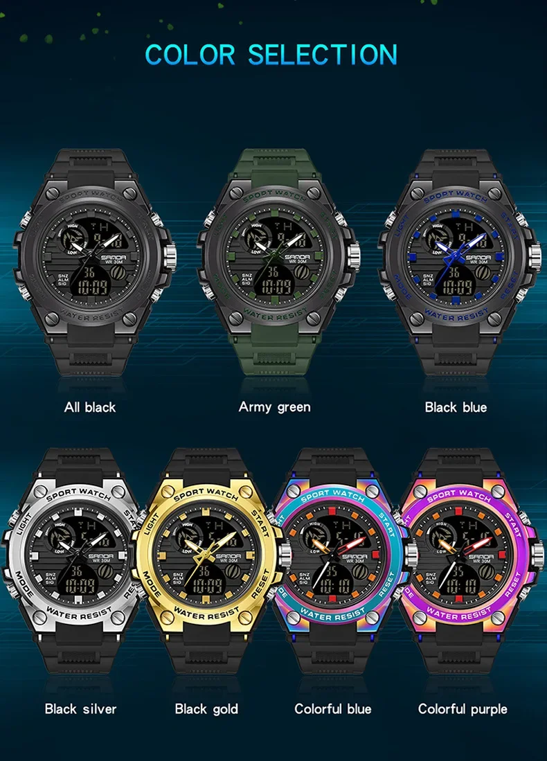 SANDA 739 Trendy Design 2024 New Arrival Alarm Mode Sports Hand Clock For Men Analog Digital Display Fashion Watch