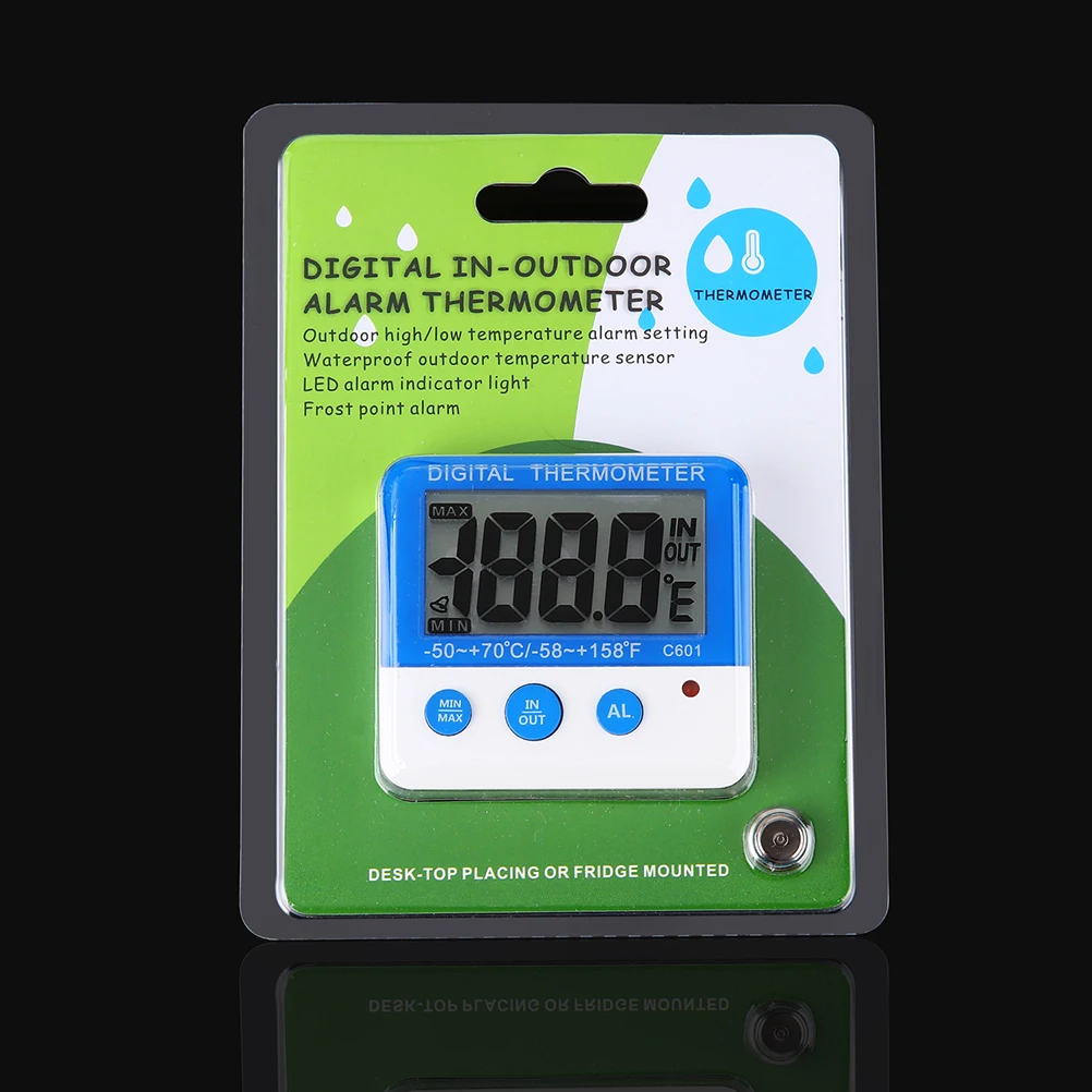 1pc C601 Digital Thermometer Hygrometer Temperature Display Indoor Outdoor Led Alarm High Low Range Alert ℃ ℉ Switchable White