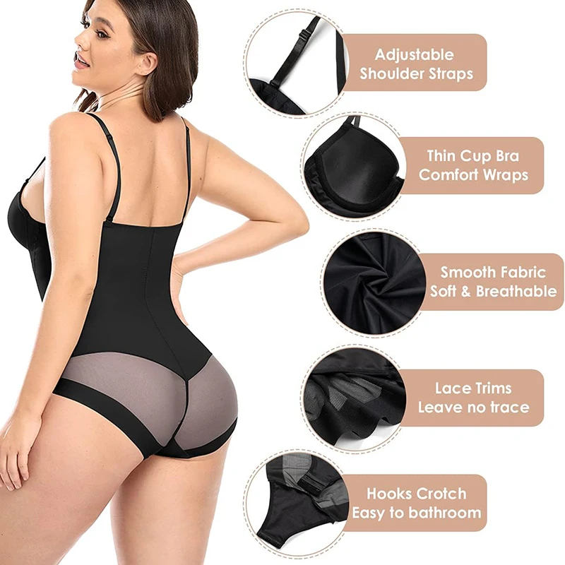 MISSMOLY Womens Bodysuit Shapewear Built in bra Full Body Shaper Plus Size Tummy Control Butt Lifter Overbust Corset Underwear