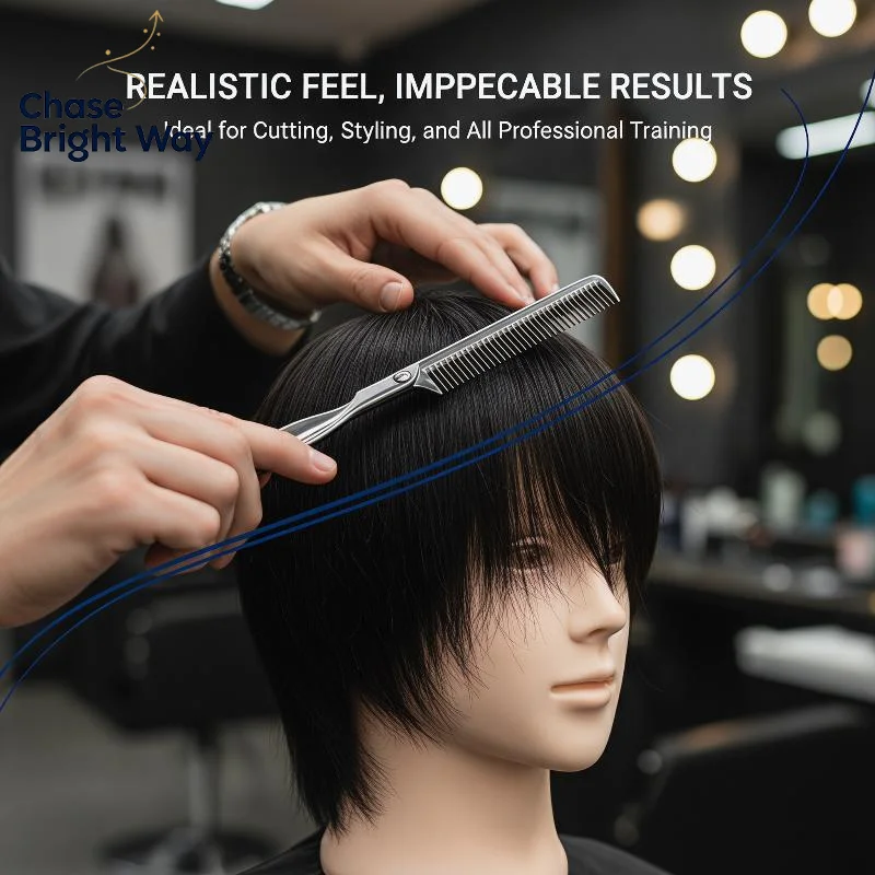 Real Human Hair Mannequin Head Short Black Hair Perfect For Barber Training Practice Beauty Styling Tool