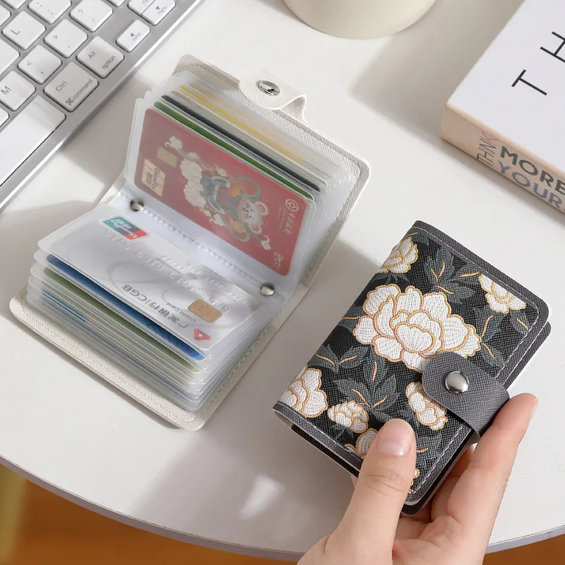 Large Capacity Multiple Card Slots 20 Card Slots Wallet Driver License Holder Floral Print PU Leather Credit Card Holder Case