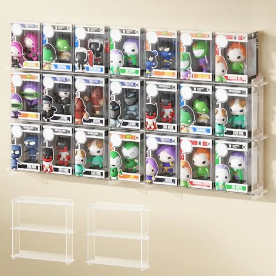 

Wall Display Shelves Compatible with 21 Funko Pop in Box Easy Install - Only 2 Screws per Shelf Acrylic Floating Shelves Stacka